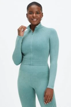 Cropped Seamless Rib Full-Zip