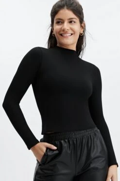 SculptKnit® Lite Mock Neck Long-Sleeve Top
