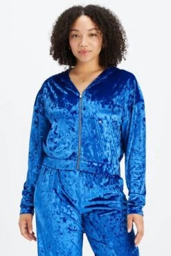 Crushed Velour Zip Up Hoodie