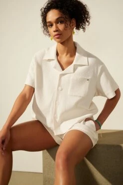 Crinkle Knit Boxy Button Down